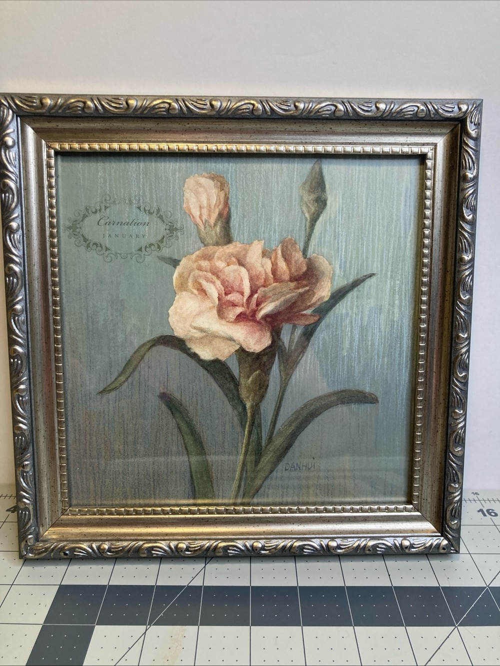 Danhui Nai “Carnation January ” Framed Floral Birth Month Print 10”x 10”